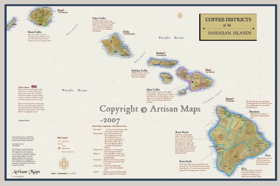 Kona & Hawaii Coffee Regions Map