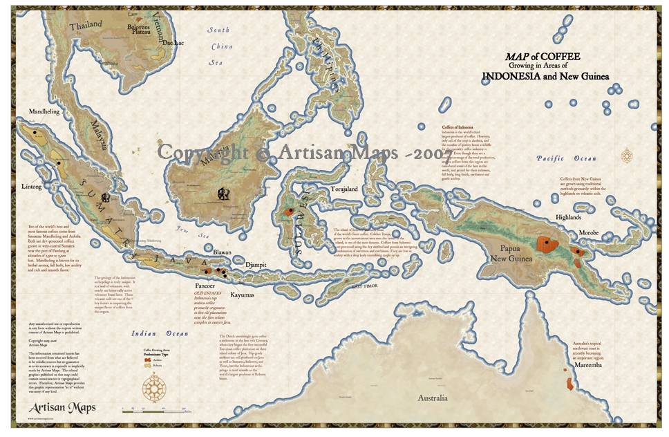 Pacific & Indonesia Coffee Regions Map
